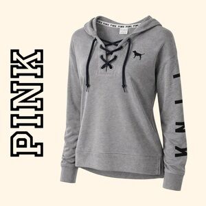 Victoria’s Secret PINK Lace-Up Hoodie Gray & Black Size Small